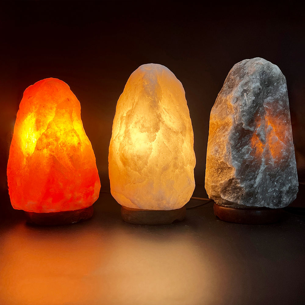 Natural Himalayan Salt Lamp with Dimmer Switch & Wooden Base